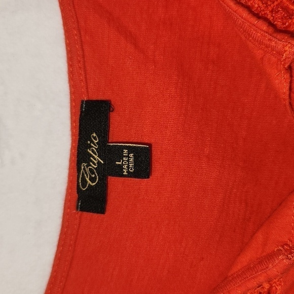 Cupio Orange Crochet Embroidered Sleeveless Tassel Tie 3/4 Button Front Top L - Picture 12 of 14